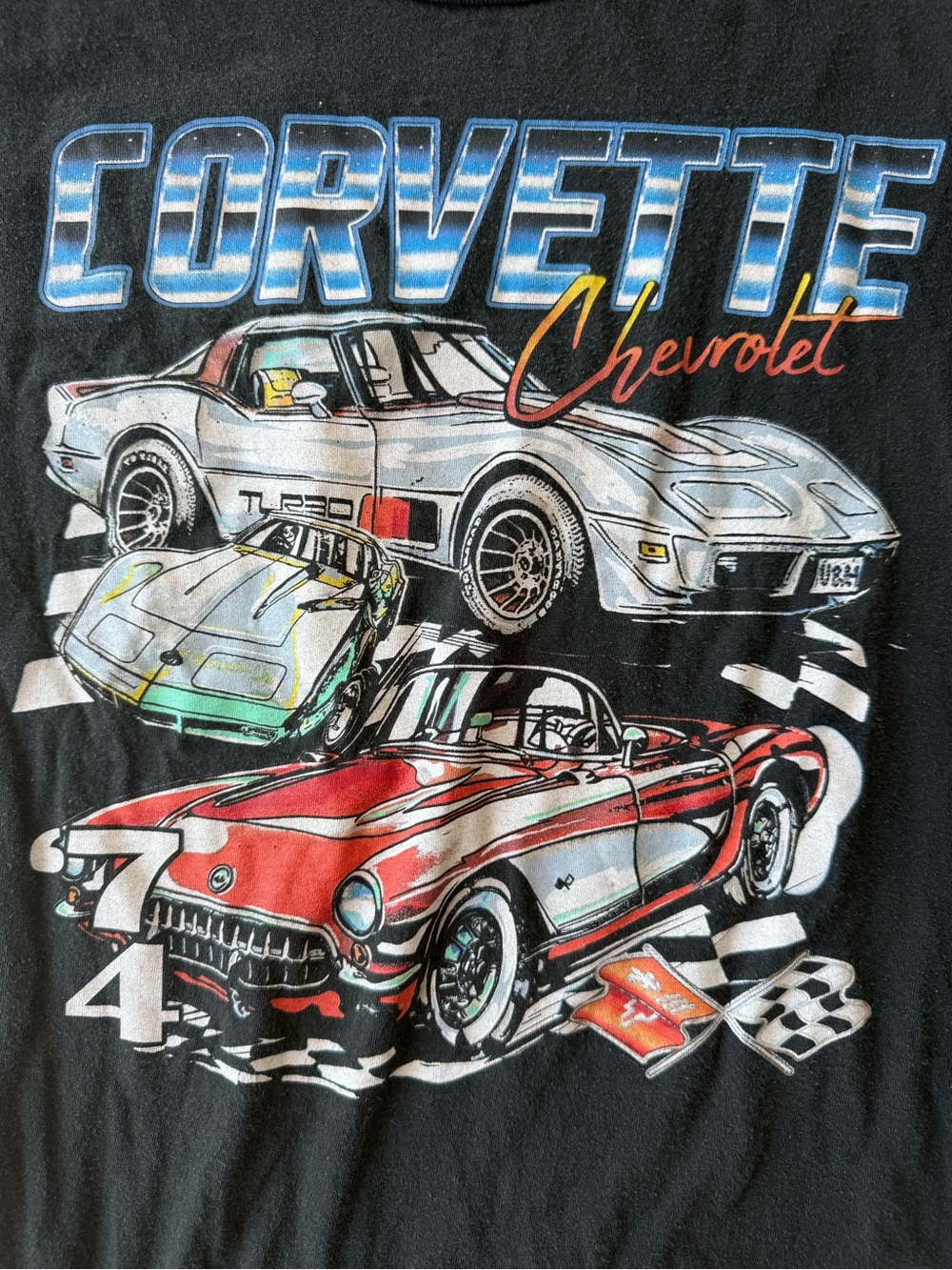 Chemistry Black Graphic Corvette Tee with Red & Blue Car Art - Picture 3 of 6
